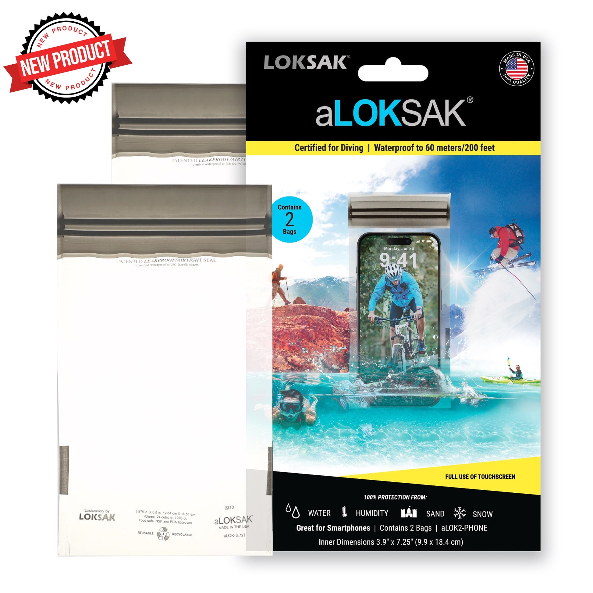 aLOKSAK Waterproof Phone Bag 3.9x7.5 Inch 2 Pack | LOKSAK
